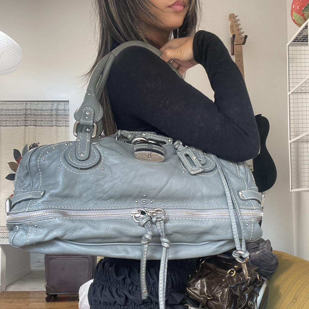 🔥 Authentic Vintage Chloé Paddington Zippy Satchel Bag in Grey Blue Leather Pre-owned 🔥