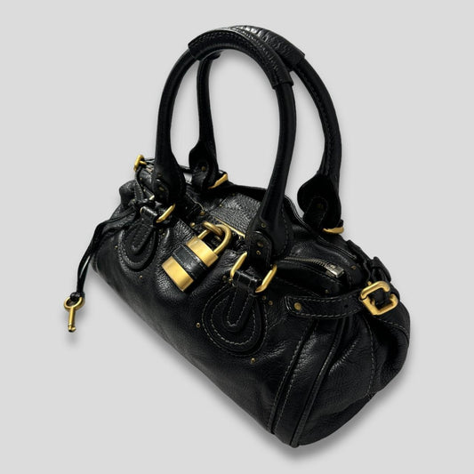 π₯ Authentic CHLOE Paddington Bag Black Leather With Gold Lock Hardware Pre-owned π₯