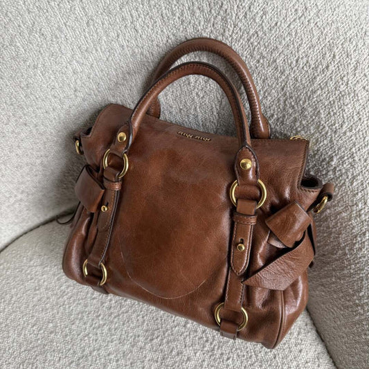 ๐ฅ Authentic Miu Miu Mini Vitello Lux Brown Leather Handbag Pre-owned ๐ฅ
