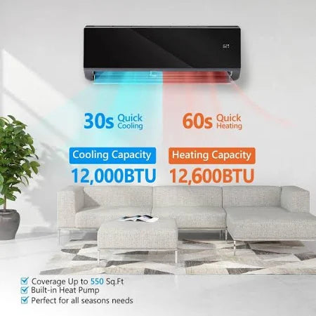 Karl Home 21 SEER2 12,000 BTU 1-Ton Wi-Fi Ductless Mini Split Air Conditioner and Heat Pump 115V in Black