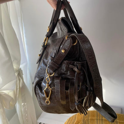 🔥 Authentic Vintage Dark Brown Leather Miu Miu Vitello Lux Bag Pre-owned 🔥