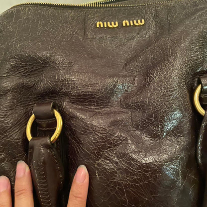 🔥 Authentic Vintage Dark Brown Leather Miu Miu Vitello Lux Bag Pre-owned 🔥
