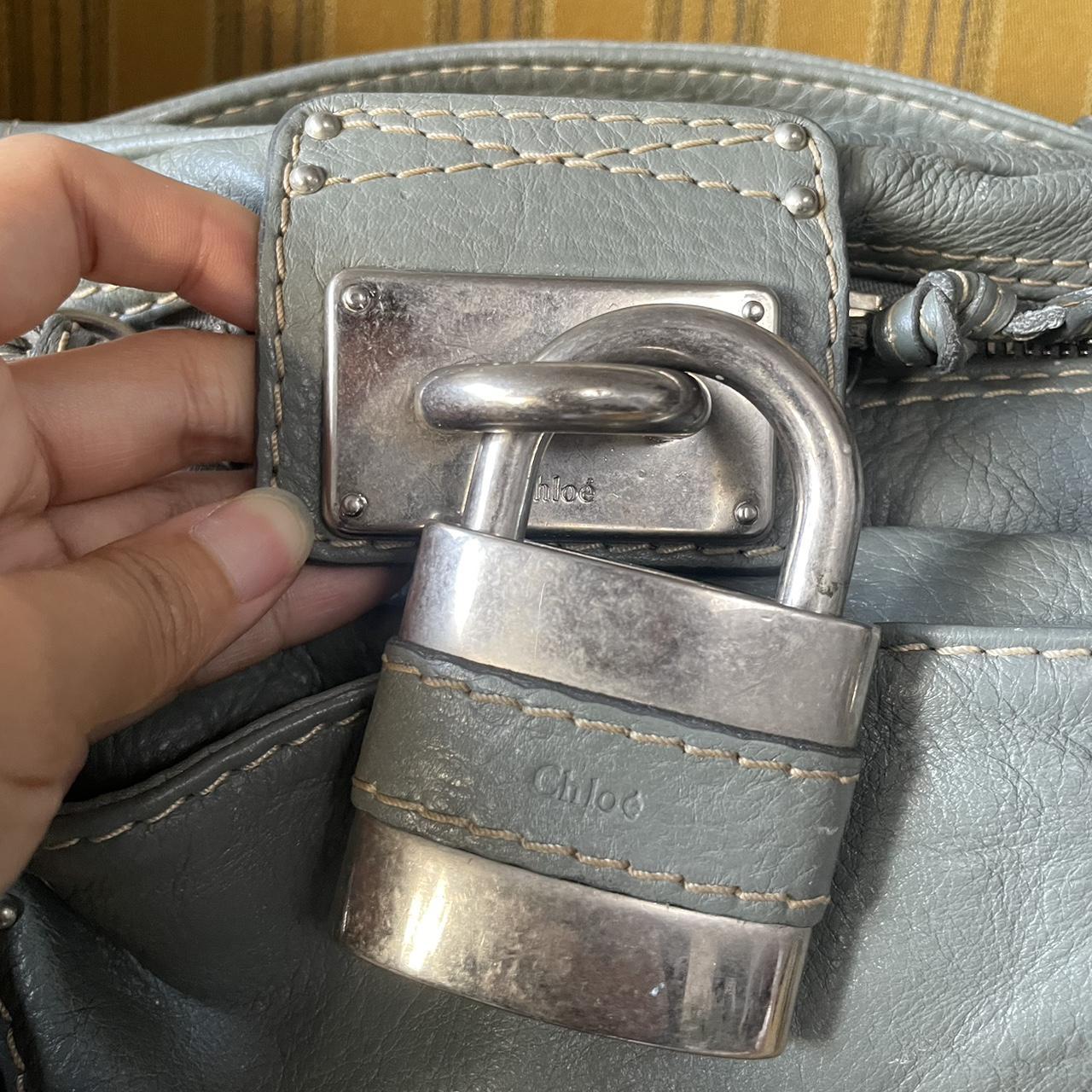 🔥 Authentic Vintage Chloé Paddington Zippy Satchel Bag in Grey Blue Leather Pre-owned 🔥