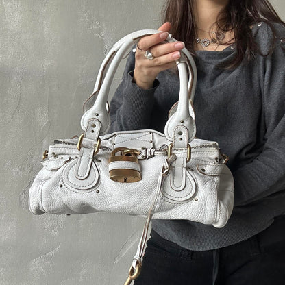 🔥 Authentic Iconic CHLOE Paddington Bag in white leather Pre-owned 🔥