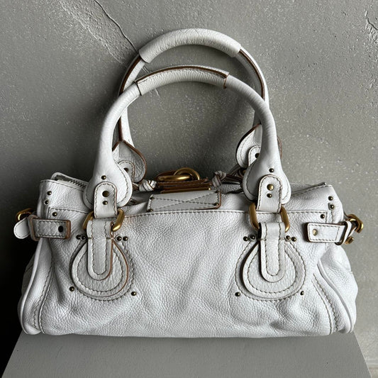 🔥 Authentic Iconic CHLOE Paddington Bag in white leather Pre-owned 🔥