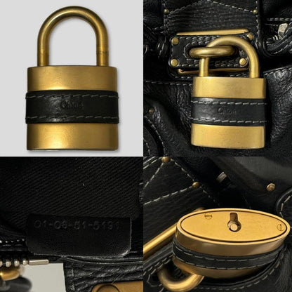 🔥 Authentic CHLOE Paddington Bag  Black Leather With Gold Lock Hardware Pre-owned 🔥