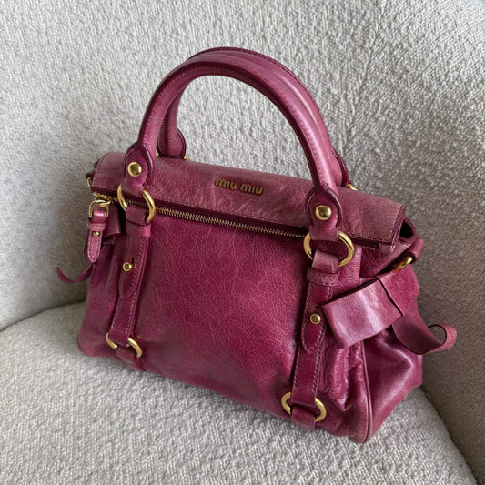 🔥 Authentic Miu Miu Mini Vitello Lux Pink Leather Handbag Pre-owned 🔥