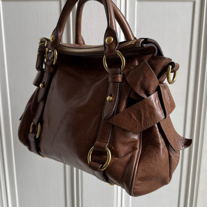 🔥 Authentic Miu Miu Mini Vitello Lux Brown Leather Handbag Pre-owned 🔥