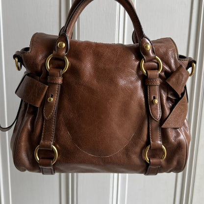 🔥 Authentic Miu Miu Mini Vitello Lux Brown Leather Handbag Pre-owned 🔥