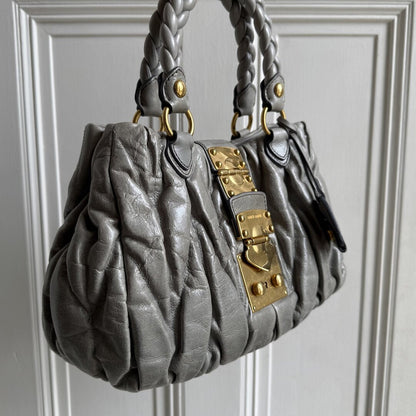 🔥 Authentic Miu Miu Matelasse Grey Leather Handbag Pre-owned 🔥