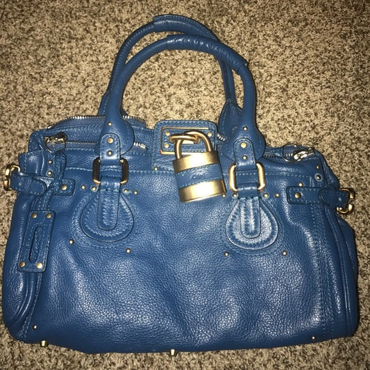 💙 Chloé Paddington Purse – Rare Blue Leather with Matte Gold Hardware 👜✨