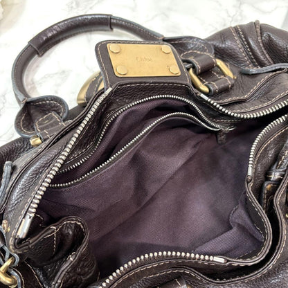 Rare Chloe Paddington Hand Bag Leather Dark Brown Padlock Key Used