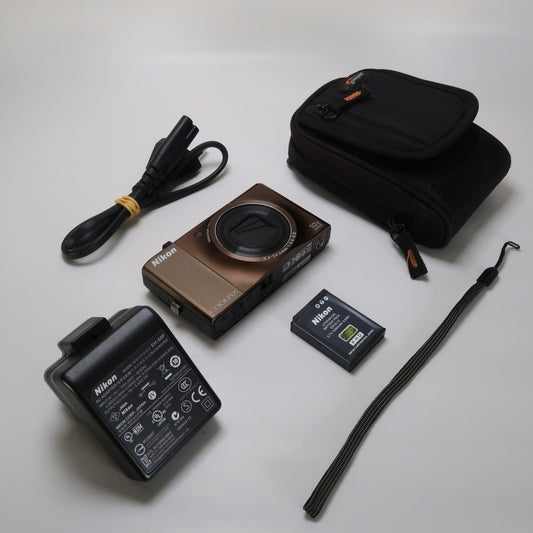 Nikon Coolpix S8000 14MP Digital Camera – Brown – 10x Zoom + Charger + Case