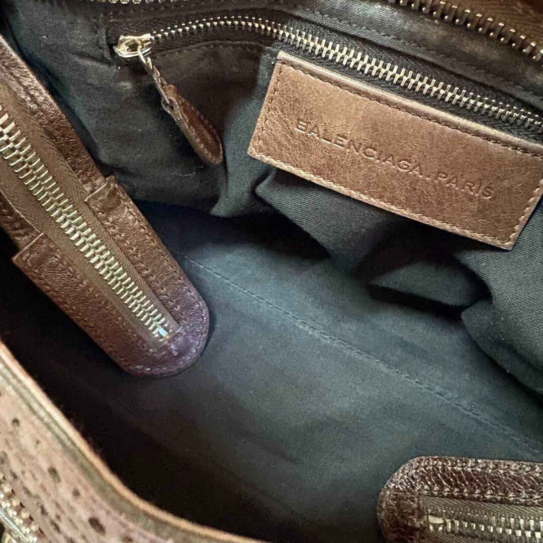 BALENCIAGA Y2K Giant City Brown Leather 2-Way Shoulder Bag Handbag AUTHENTIC ES1
