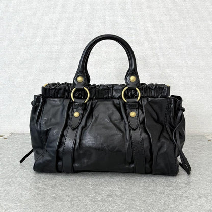 Rare Miu Miu VITELLO LUX 2way Handbag Shoulder bag Leather Black Used