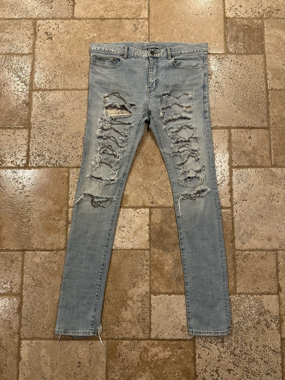 Saint Laurent Paris x Hedi FW13 Light Wash Chain Denim Jeans