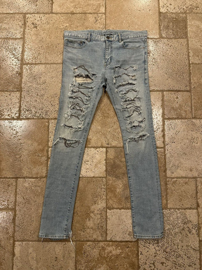 Saint Laurent Paris x Hedi FW13 Light Wash Chain Denim Jeans