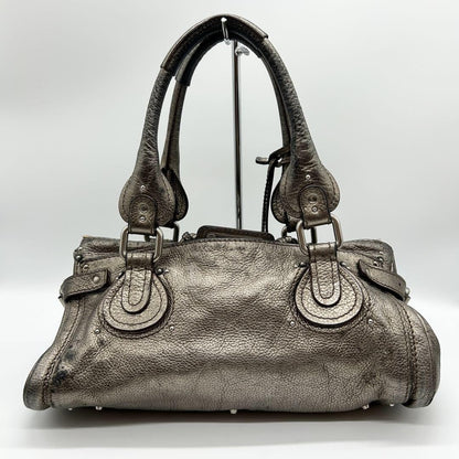 Rare Chloe Paddington handbag metallic silver Shoulder Bag Leather Women's