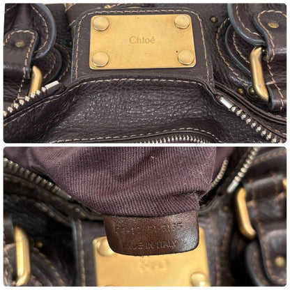 Rare Chloe Paddington Hand Bag Leather Dark Brown Padlock Key Used