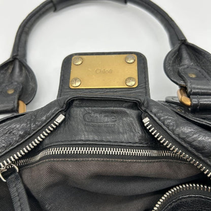 Rare Chloe Paddington Hand Bag Leather Black Padlock Key Used
