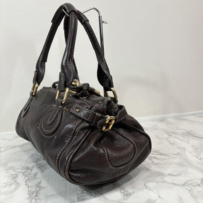 Rare Chloe Paddington Hand Bag Leather Dark Brown Padlock Key Used