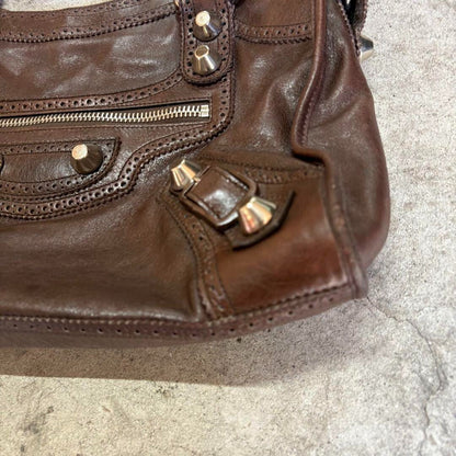 BALENCIAGA Y2K Giant City Brown Leather 2-Way Shoulder Bag Handbag AUTHENTIC ES1