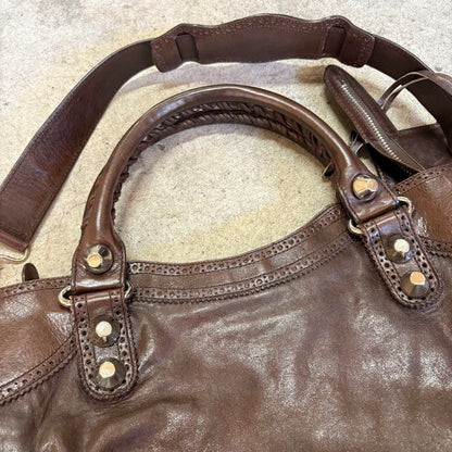 BALENCIAGA Y2K Giant City Brown Leather 2-Way Shoulder Bag Handbag AUTHENTIC ES1