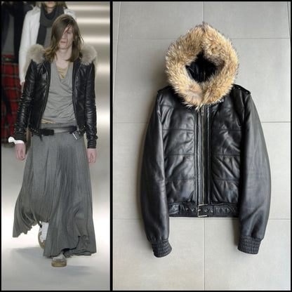Dior Homme AW04 “VOTC” fur hooded leather jacket
