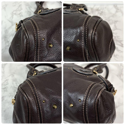 Rare Chloe Paddington Hand Bag Leather Dark Brown Padlock Key Used