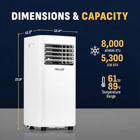 Newair 8,000 BTU Portable Air Conditioner Compact AC Design with Easy Setup Window Venting Kit