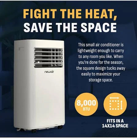 Newair 8,000 BTU Portable Air Conditioner Compact AC Design with Easy Setup Window Venting Kit